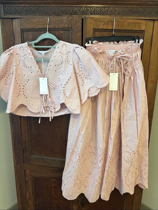 Sofie The Label Dresses & Skirts - Sofie The Label - Eyelet Crop Top & Maxi Skirt Set - Blush Pink - NWT